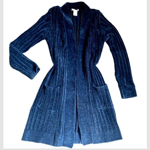 Matty M Longline Chenille Open Cardigan Sz S Blue #12T - Picture 7 of 9